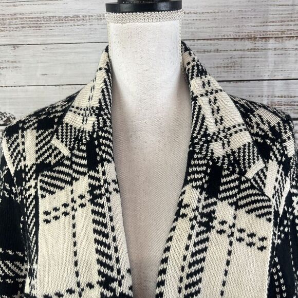 Chaps Duster Long Cardigan Sweater Plus size 2X Black Ivory Plaid Stretch Preppy - Picture 5 of 14